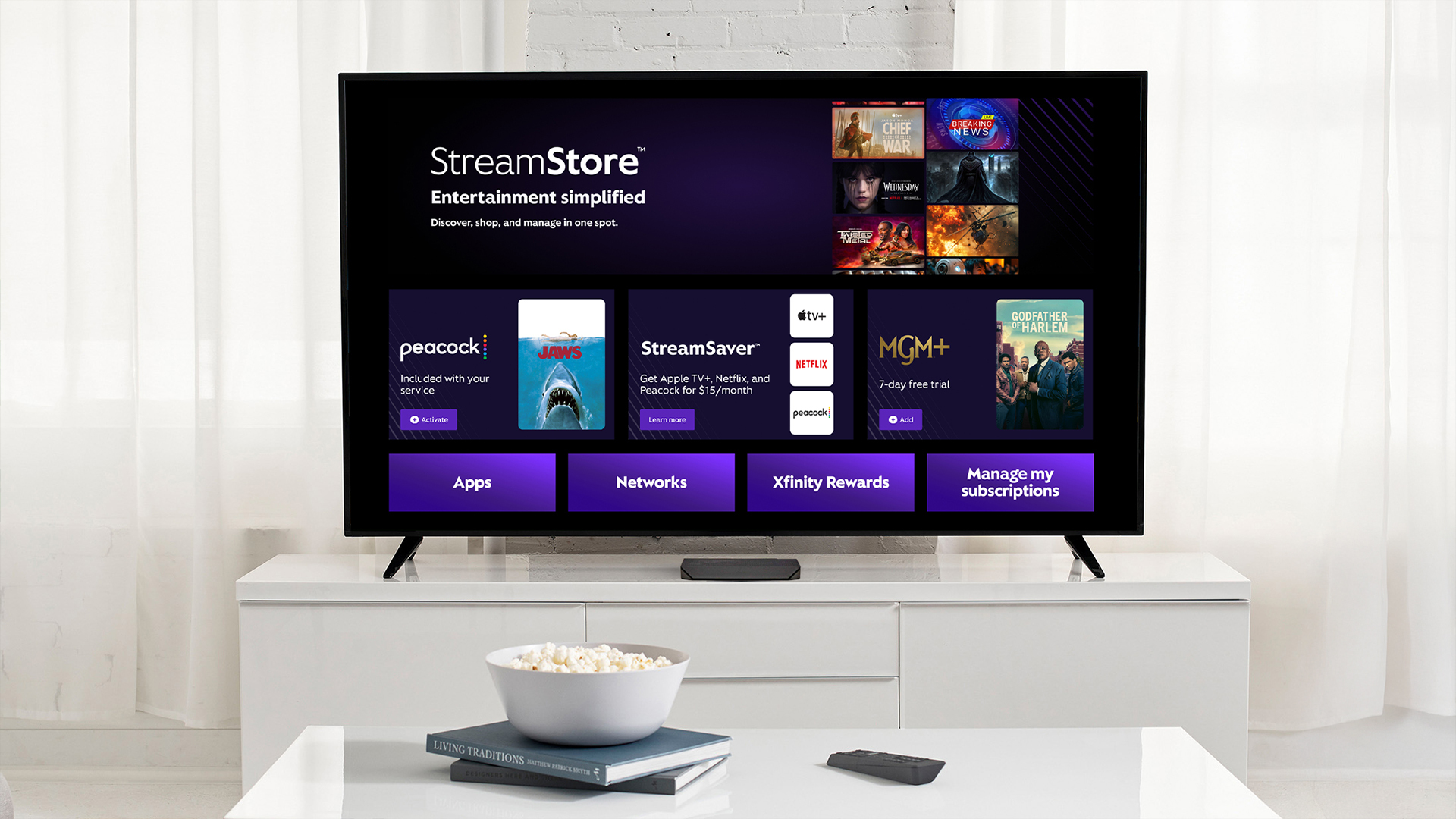 Xfinity StreamStore displayed on a TV.